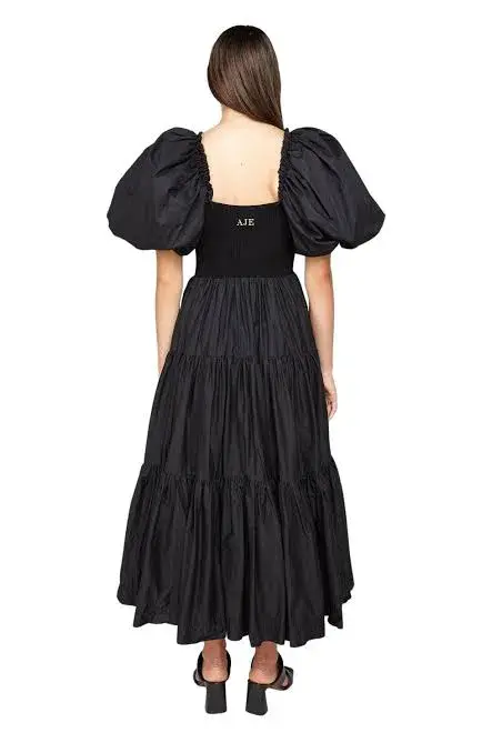 Aje Casa Puff Sleeve Midi Dress in Black Size 12 for rent on The Volte - main image