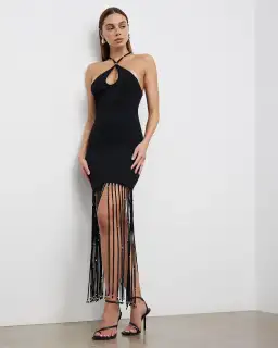 Rotate Birger Christensen Light Jersey Maxi Dress Black Size 10