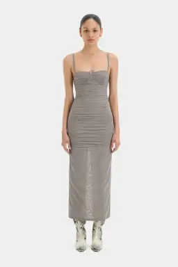 Sir the Label Jacques Gathered Midi Dress in Slate Grey Size 0 / XS/ AU 6