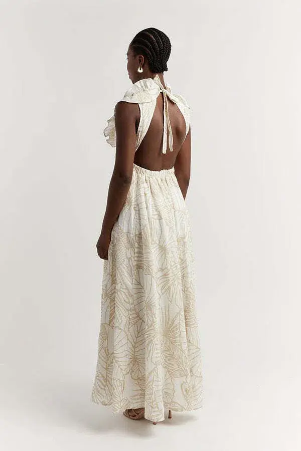 Dissh Malta Palm Frill Dress Print Size AU 8 for rent on The Volte - main image