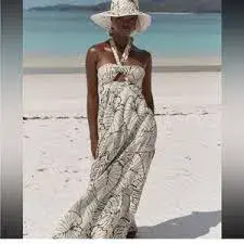 Dissh Malta Palm Linen Halter Maxi Dress size 8 for rent on The Volte - main image