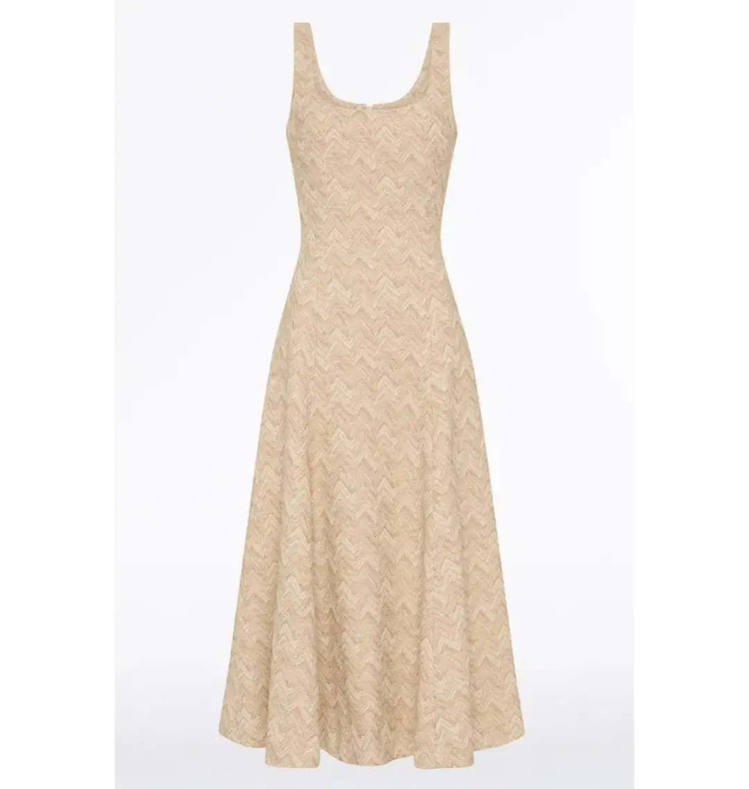 Carla Zampatti Summer Herringbone Fluted Midi Dress Beige Size AU 10 for rent on The Volte - main image
