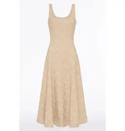 Carla Zampatti Summer Herringbone Fluted Midi Dress Beige Size AU 10 for rent on The Volte - image 5