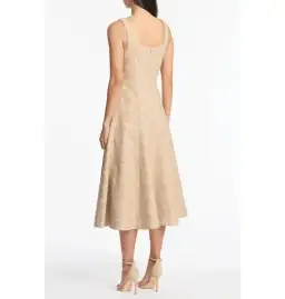Carla Zampatti Summer Herringbone Fluted Midi Dress Beige Size AU 10 for rent on The Volte - image 3