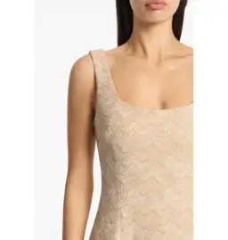 Carla Zampatti Summer Herringbone Fluted Midi Dress Beige Size AU 10 for rent on The Volte - image 4