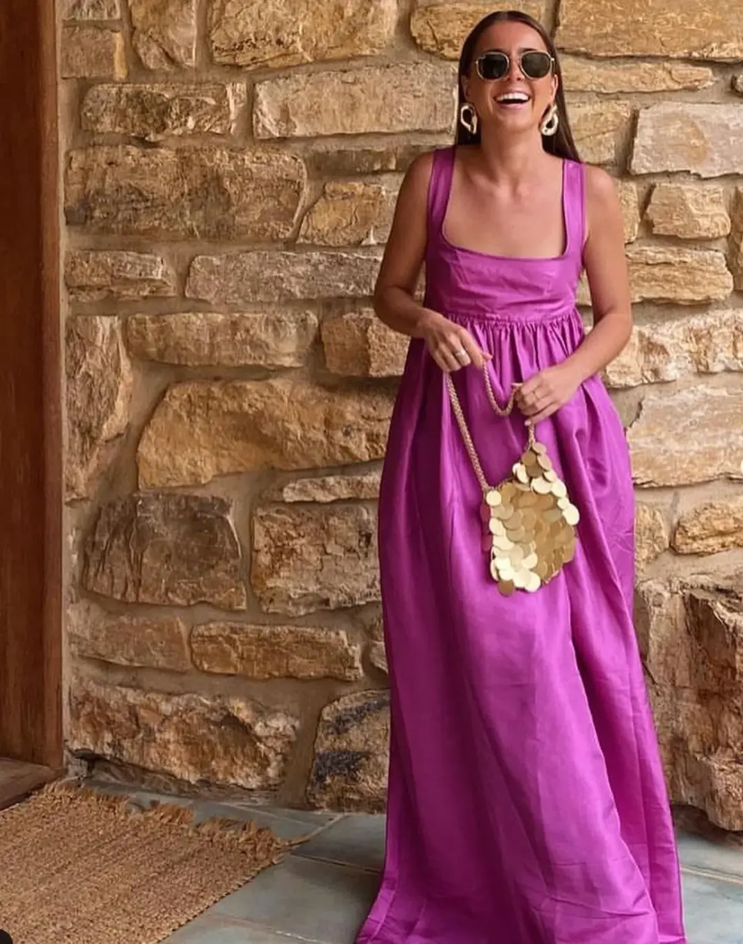 Oroton Strappy Maxi Sundress In Magenta Size AU 8 for rent on The Volte - main image