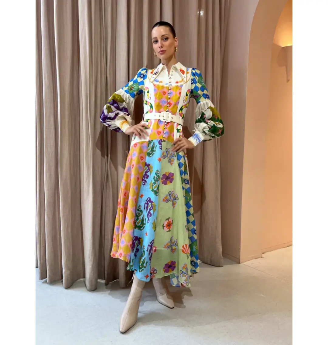 Alemais Lou Balloon Sleeve Shirtdress Multi Size AU 16 for rent on The Volte - main image