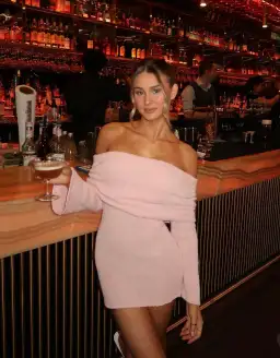 Meshki Marisol Off Shoulder Boucle Mini Dress in Baby Pink Size S / AU 8 for rent on The Volte - image 5