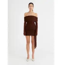 Bennie Yasmin Off Shoulder Mini Dress in Cacao Size M / AU 10