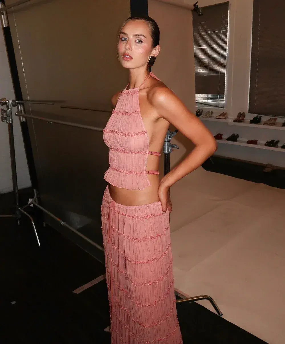 Arcina Ori Juliette Halter and Skirt Set in Peach Size 8 for rent on The Volte - main image