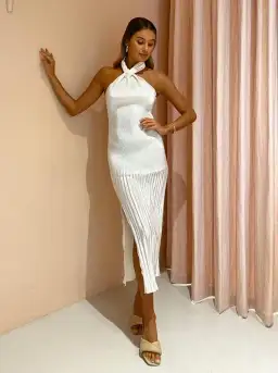 L'Idee Soirée Pleated Halter Gown White Size 6 for rent on The Volte - image 1