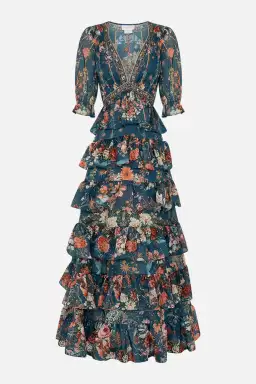Camilla She Who Wears the Crown Puff Sleeve Tiered Long Dress Floral Size S (AU 10) for rent on The Volte - image 8