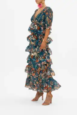 Camilla She Who Wears the Crown Puff Sleeve Tiered Long Dress Floral Size S (AU 10) for rent on The Volte - image 2