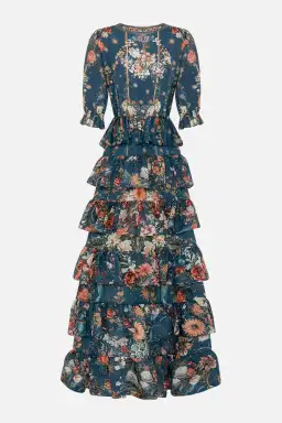 Camilla She Who Wears the Crown Puff Sleeve Tiered Long Dress Floral Size S (AU 10) for rent on The Volte - image 9