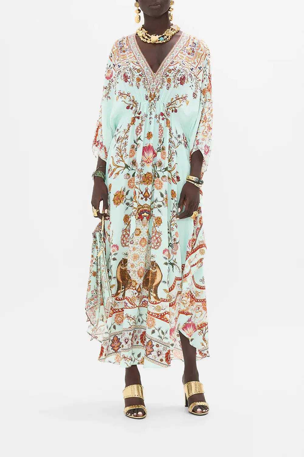 Camilla Weaving Worlds Gathered Waist Kaftan Floral One Size for rent on The Volte - main image