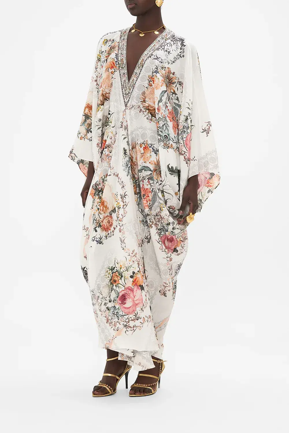 Camilla De Haar Memoirs T-Shape Long Kaftan Floral One Size for rent on The Volte - main image