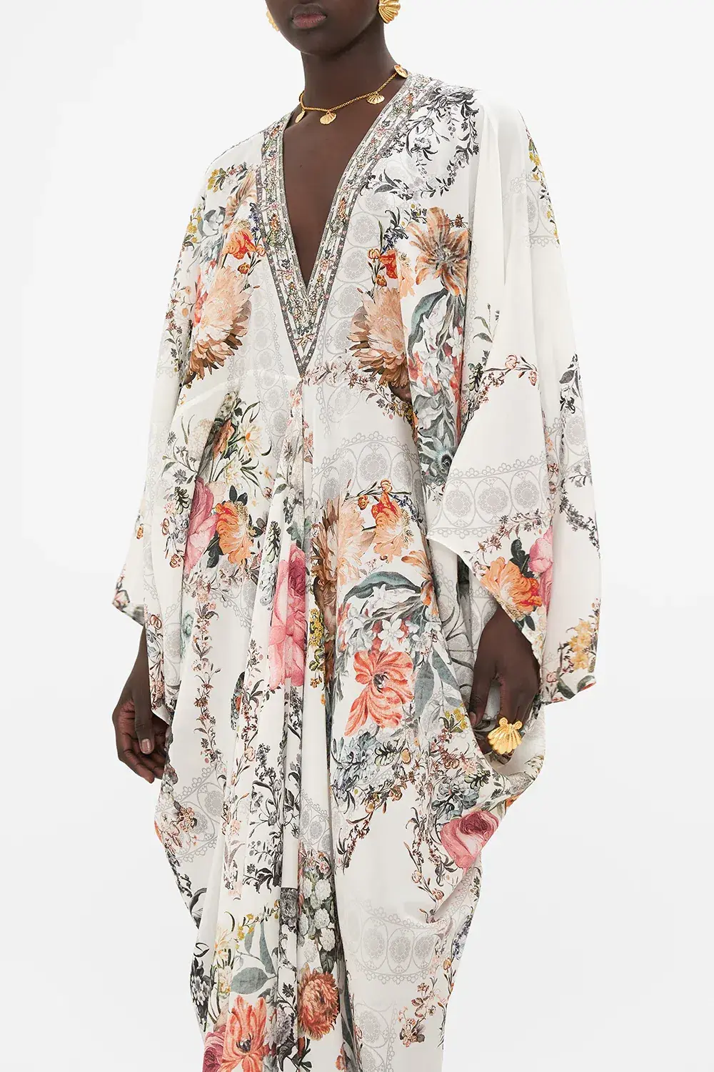 Camilla De Haar Memoirs T-Shape Long Kaftan Floral One Size for rent on The Volte - main image