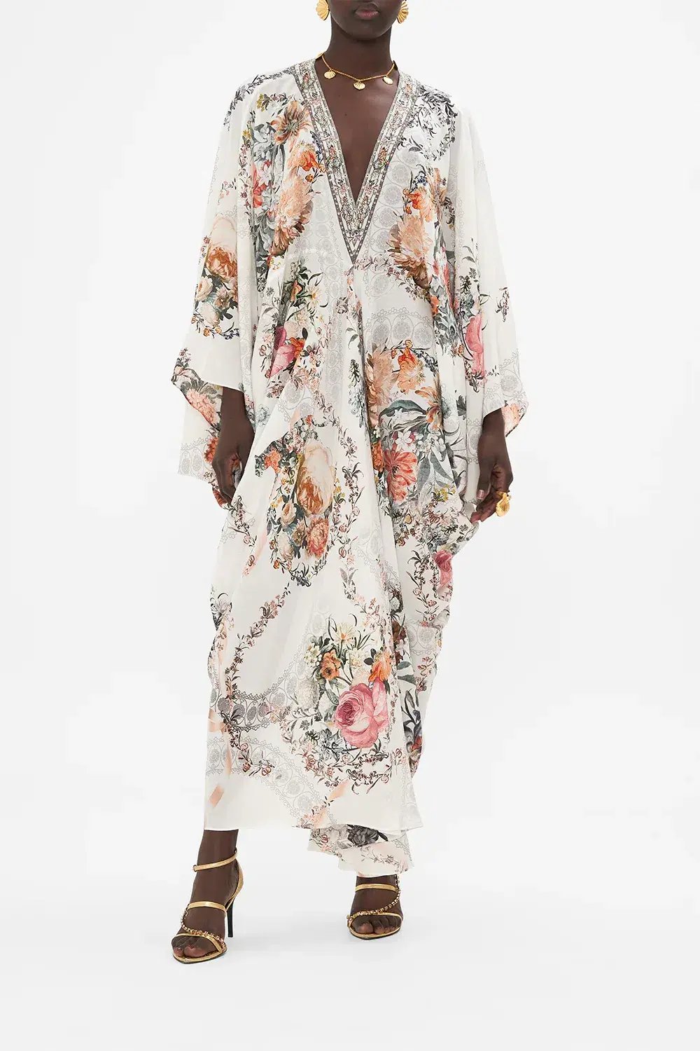 Camilla De Haar Memoirs T-Shape Long Kaftan Floral One Size for rent on The Volte - main image