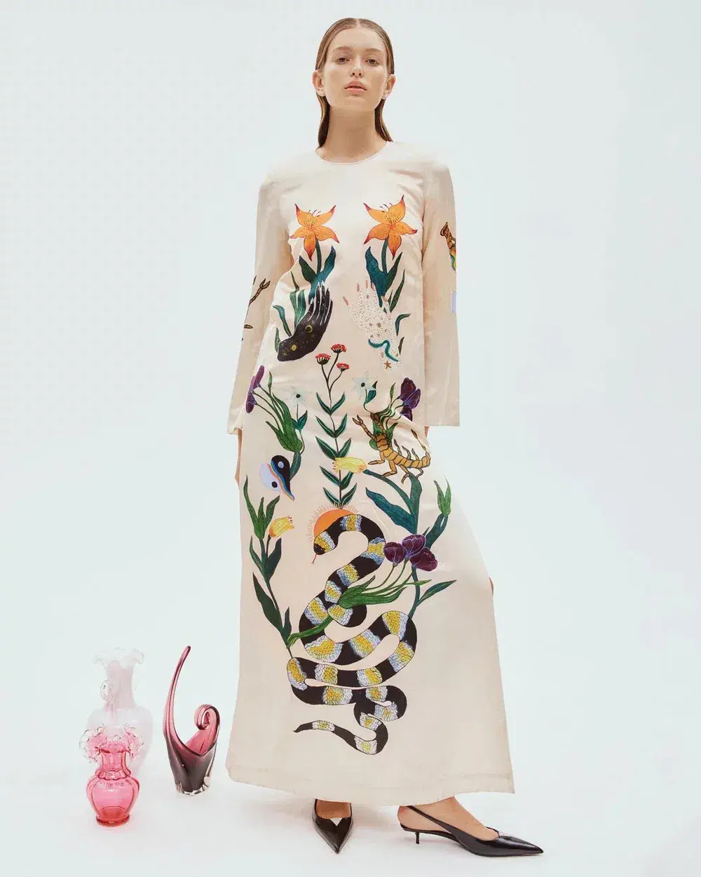 Alemais Zelda Midi Dress Champagne Multi/Print Size AU 16 for rent on The Volte - main image