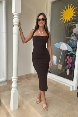 Effie Kats Meline Midi Dress Coffee Brown Size M / AU 10 for rent on The Volte - image 4