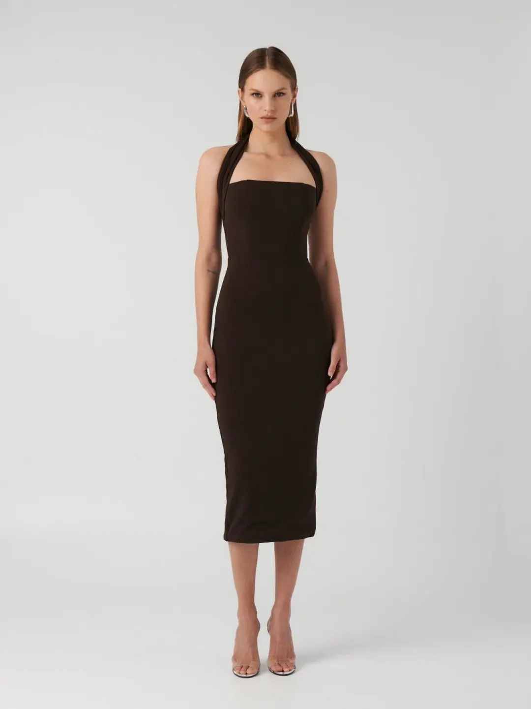 Effie Kats Meline Midi Dress Coffee Brown Size M / AU 10 for rent on The Volte - main image