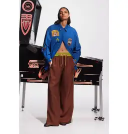 Alemais Players Embroidered Shirt Blue and Pants Ivory Set Size AU 16 for rent on The Volte - image 1