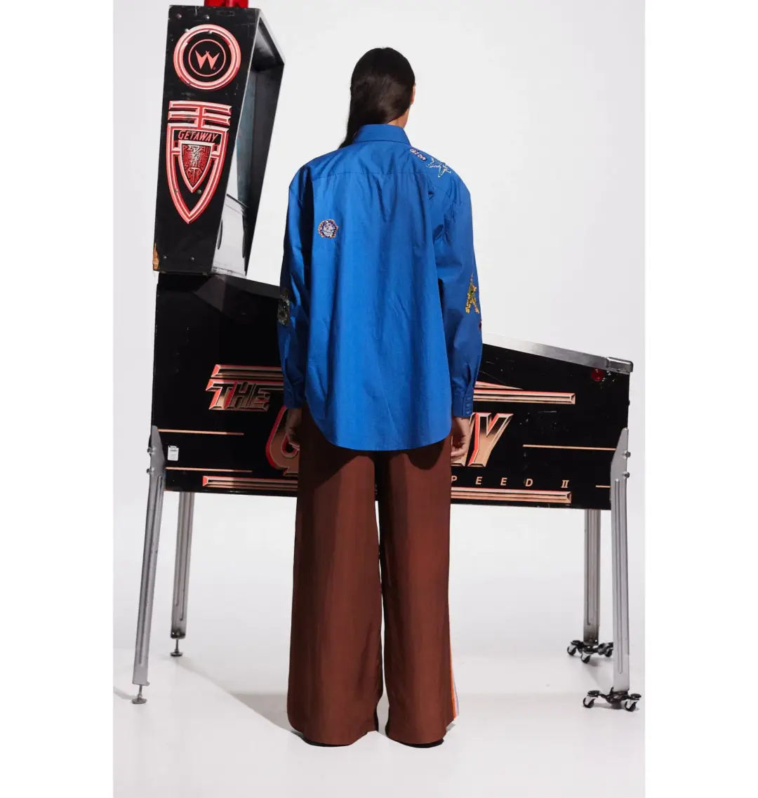 Alemais Players Embroidered Shirt Blue and Pants Ivory Set Size AU 16 for rent on The Volte - main image