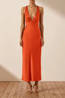 Shona Joy Milo Plunge Cross Back Midi Dress Hibiscus Size 12 for rent on The Volte - image 1