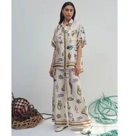 Alemais Ships Ahoy Silk Shirt Size AU 12 and Pants Size AU 14 Set Print for rent on The Volte - image 1