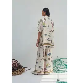 Alemais Ships Ahoy Silk Shirt Size AU 12 and Pants Size AU 14 Set Print for rent on The Volte - image 2