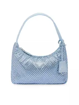 Prada Crystal Satin Mini Hobo Bag Blue