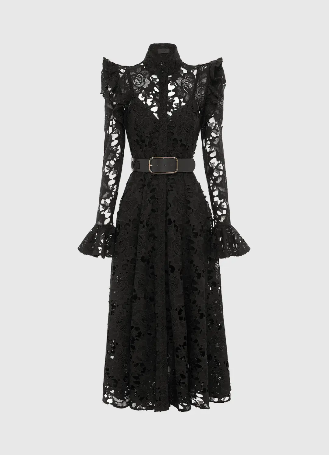 Leo Lin Aliyah Lace Butterfly Sleeve Midi Dress in Ebony Size 14 for rent on The Volte - main image