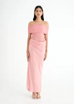 Benni Nico Off the Shoulder Maxi Dress Candyfloss Pink Size AU 6 for rent on The Volte - image 1