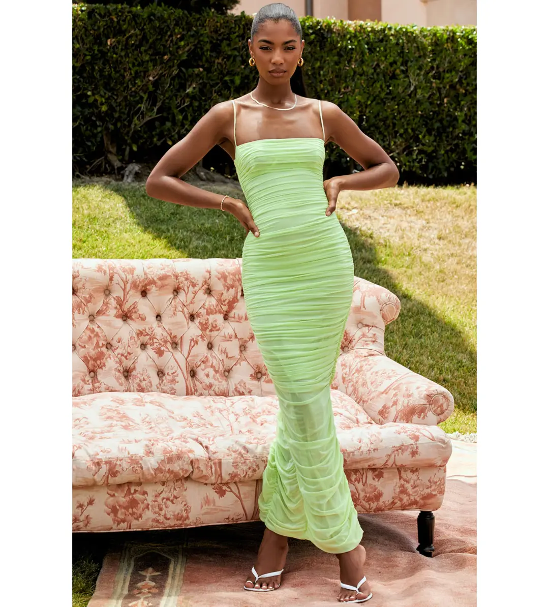 House of CB Fornarina Organza Mesh Maxi Dress Lime Size 10 for rent on The Volte - main image