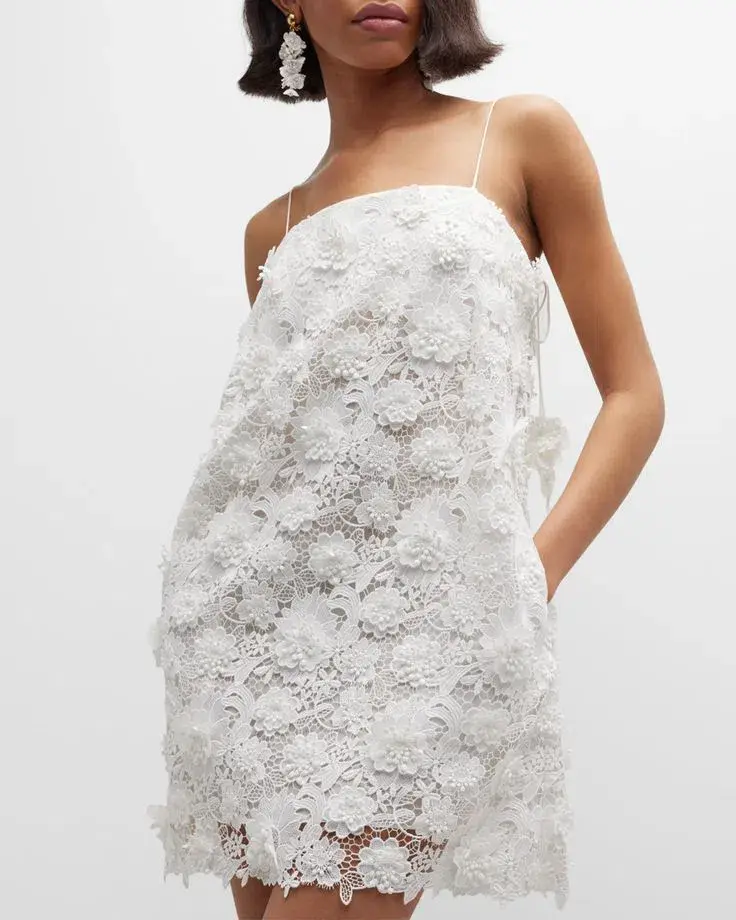 Zimmermann Raie Lace Flower Mini Dress Ivory Size 0P / AU 6P for rent on The Volte - main image