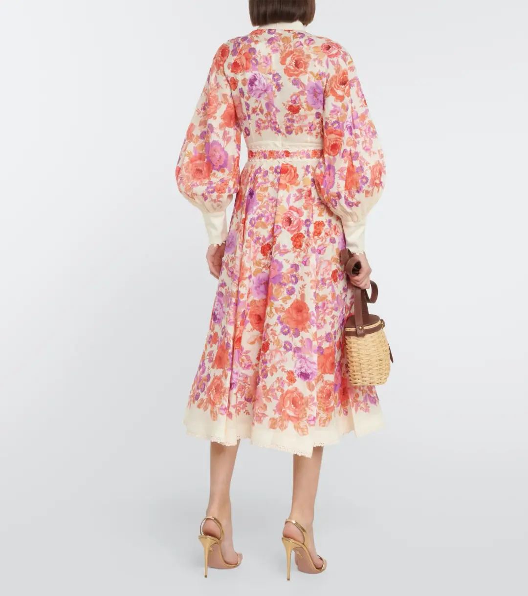 Zimmermann Raie Billow Sleeve Midi Dress Red/Purple Floral Size 10 for rent on The Volte - main image