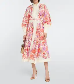 Zimmermann Raie Billow Sleeve Midi Dress Red/Purple Floral Size 10 for rent on The Volte - image 1