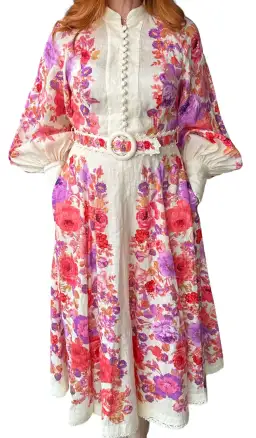 Zimmermann Raie Billow Sleeve Midi Dress Red/Purple Floral Size 10 for rent on The Volte - image 6