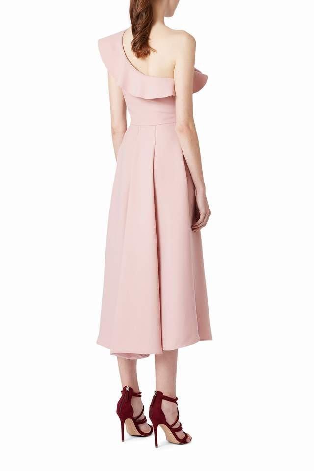 By Johnny One Shoulder Ruffle Midi Dress Pink Size 14 for rent on The Volte - main image