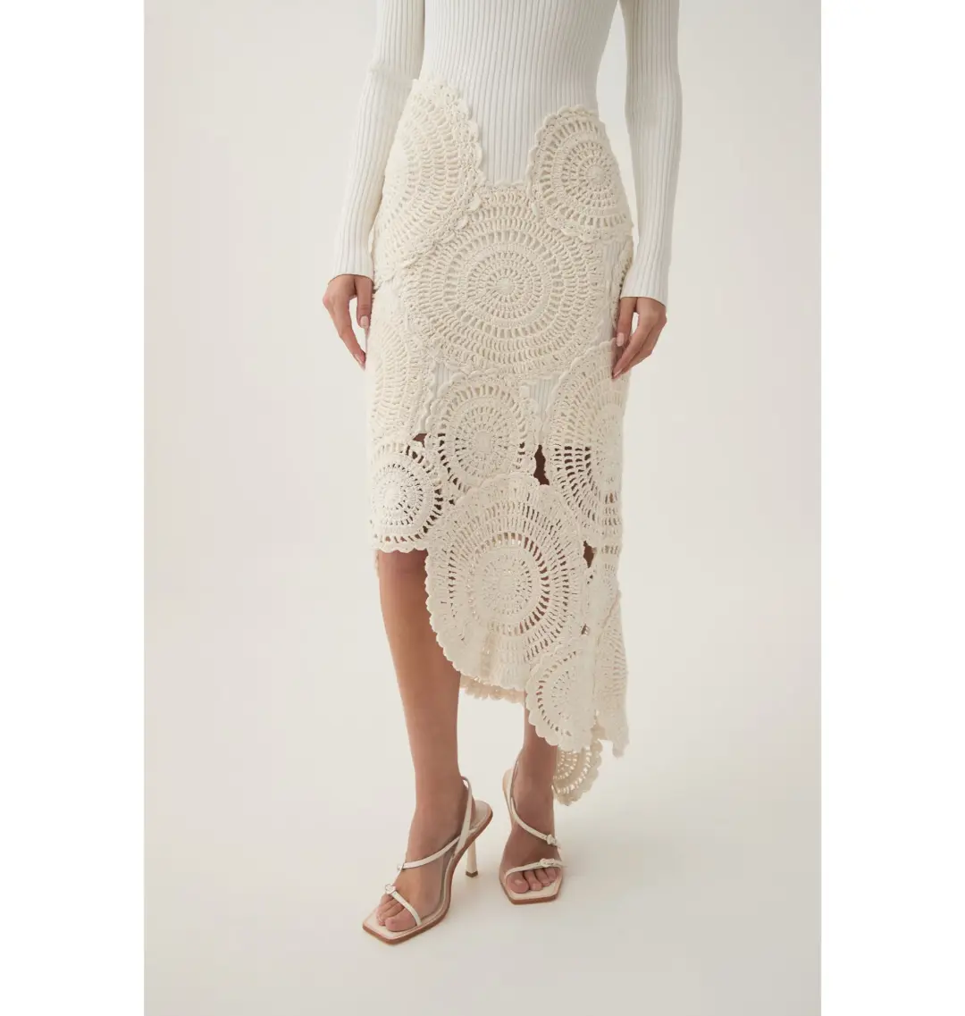 Aje Mosaic Crochet Midi Dress Ivory Size Small / AU 8 for rent on The Volte - main image