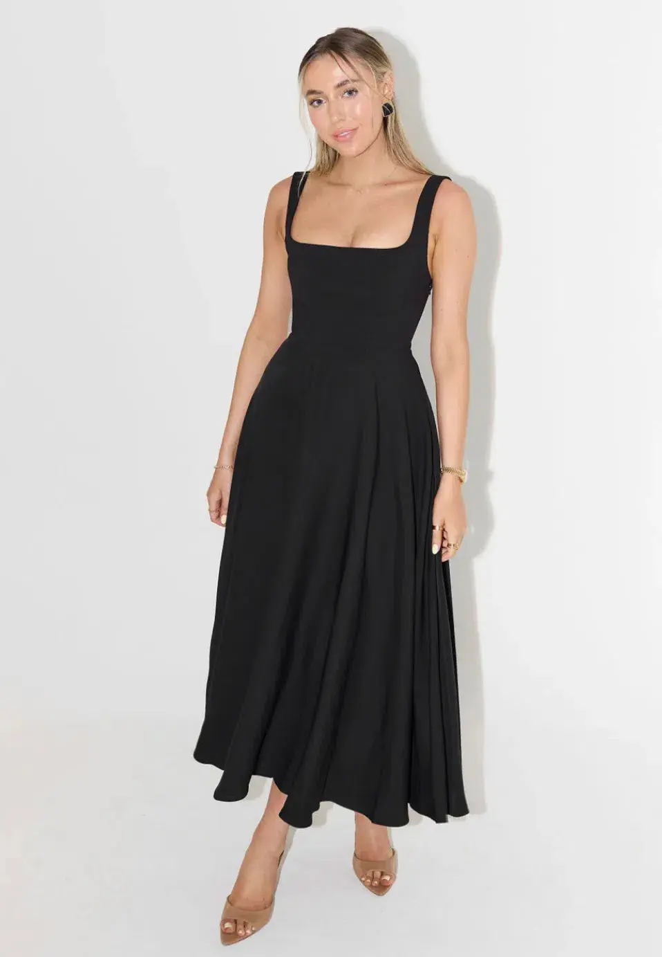 Odd Muse The Ultimate Muse High Waist Square Neck Midi Dress Black Size 10 for rent on The Volte - main image