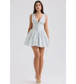 House of CB Fabrizia Corset Mini Dress White Bluebell Print Size XS/Au 6 for rent on The Volte - image 4