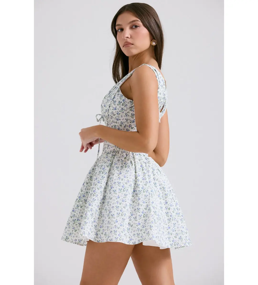 House of CB Fabrizia Corset Mini Dress White Bluebell Print Size XS/Au 6 for rent on The Volte - main image