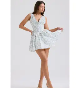 House of CB Fabrizia Corset Mini Dress White Bluebell Print Size XS/Au 6 for rent on The Volte - image 3