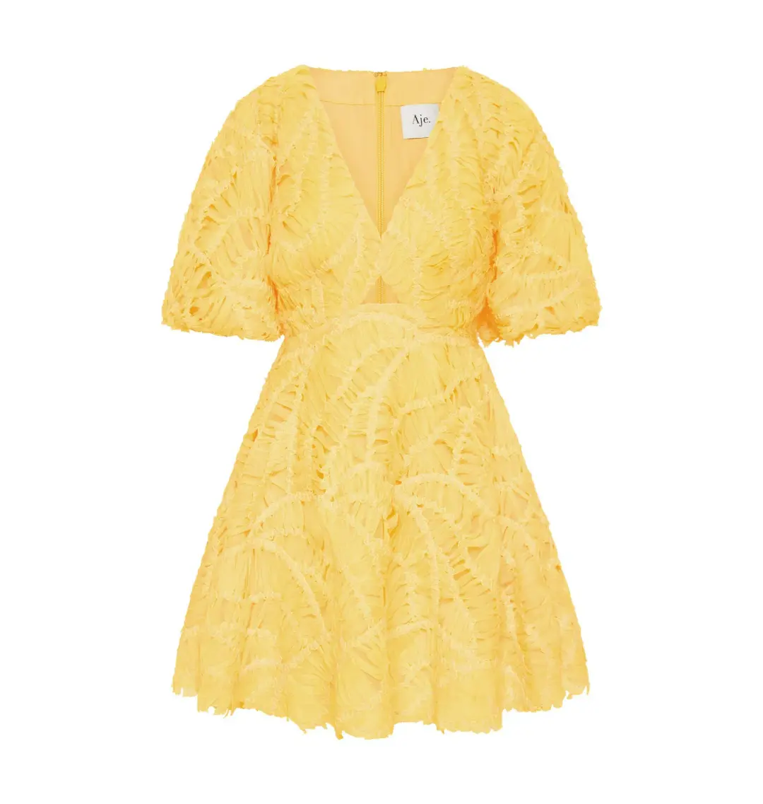 Aje Florential Mini Swing Dress Soft Yellow Size AU 8 for rent on The Volte - main image