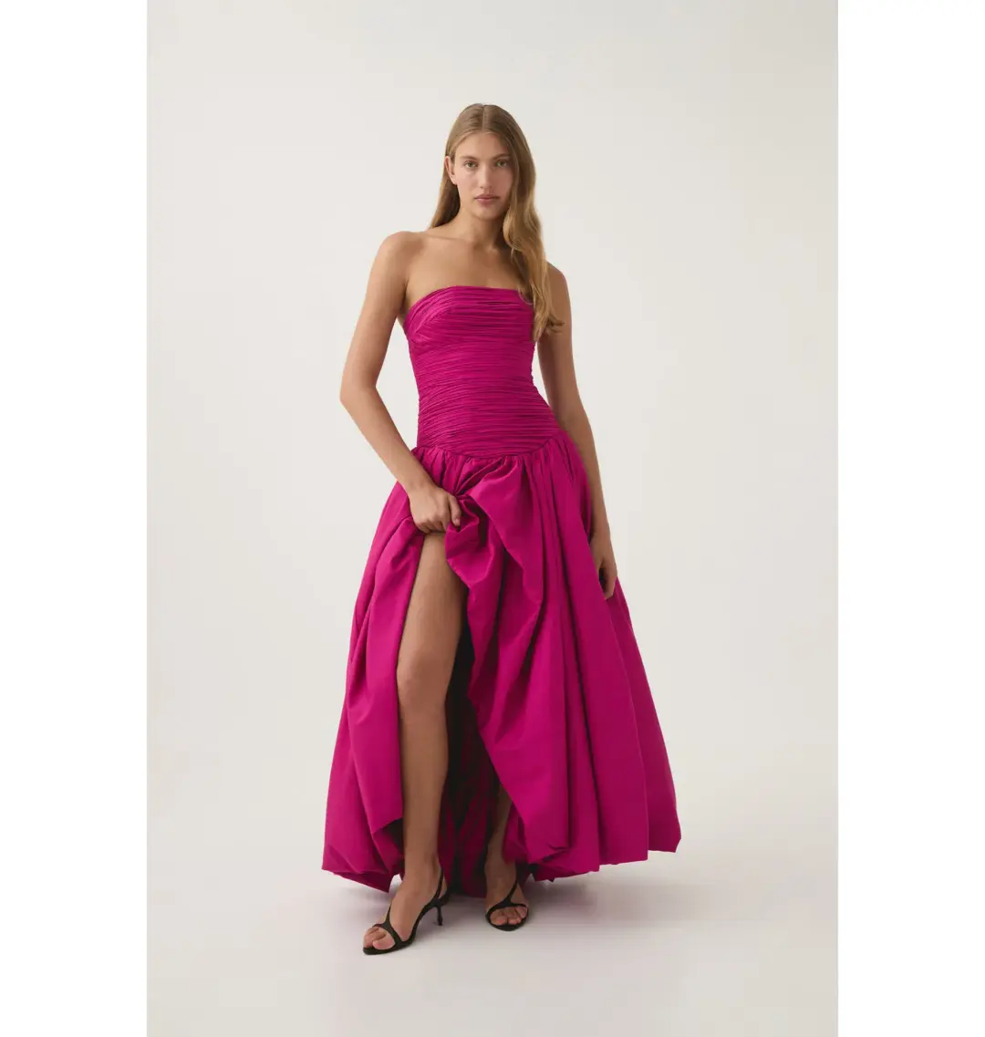 Aje Violette Bubble Hem Maxi Dress Deep Magenta Size AU 12 for rent on The Volte - main image