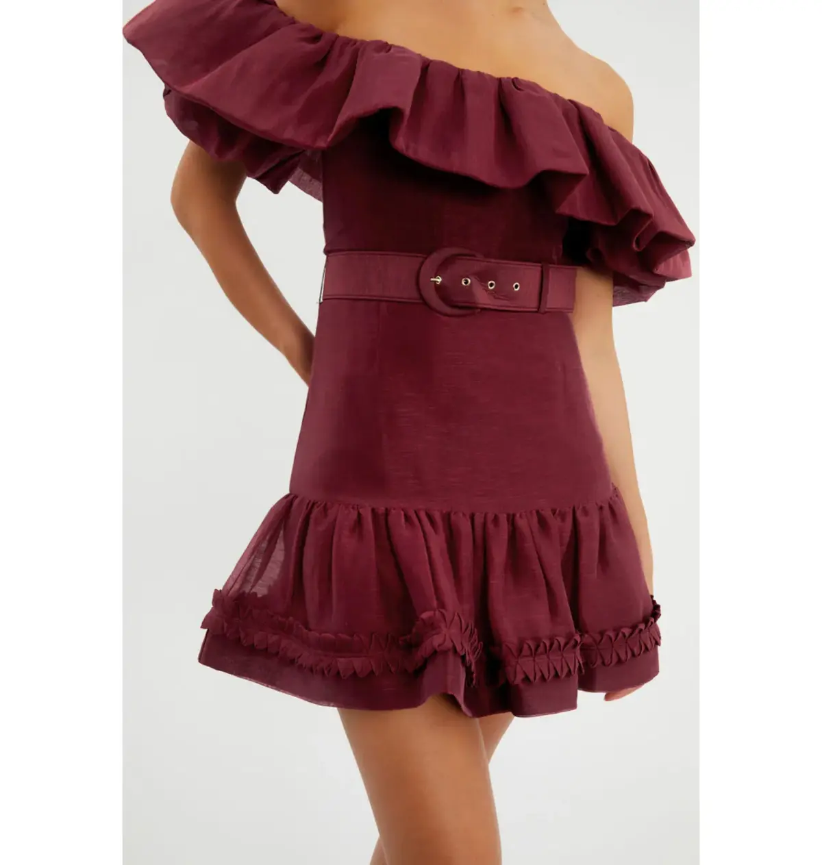 Rebecca Vallance Bordeaux Off Shoulder Mini Dress Burgundy Size AU 12 - Image 2