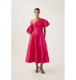 Aje Arista Tulip Sleeve Midi Dress Florescent Rose Size AU 12