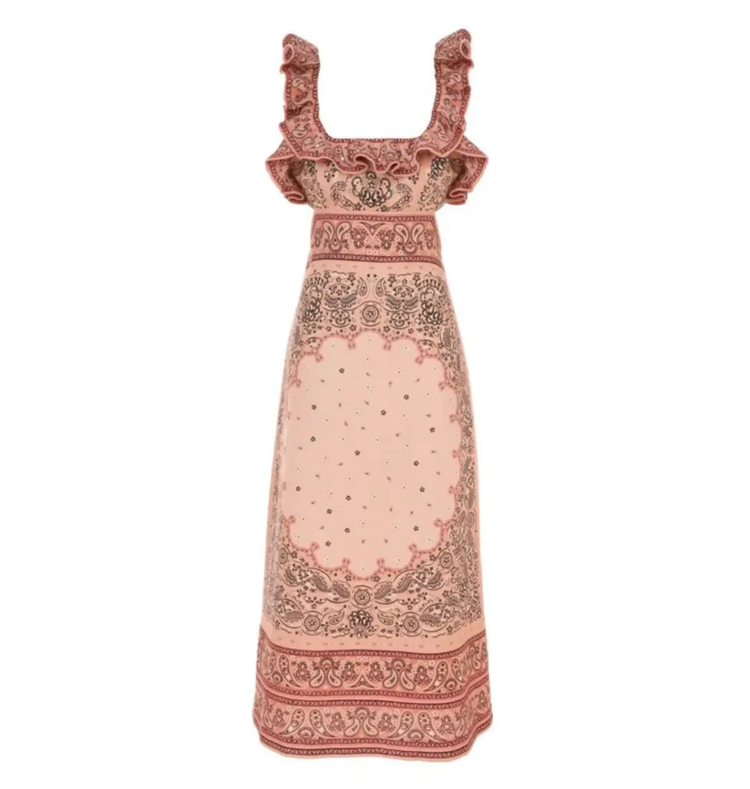 Zimmermann Matchmaker Frilled Midi Dress Pink Bandana Size 1 / AU 10 for rent on The Volte - main image