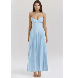 House Of CB Marcella Pleated Maxi Dress Ocean Blue Size AU 6